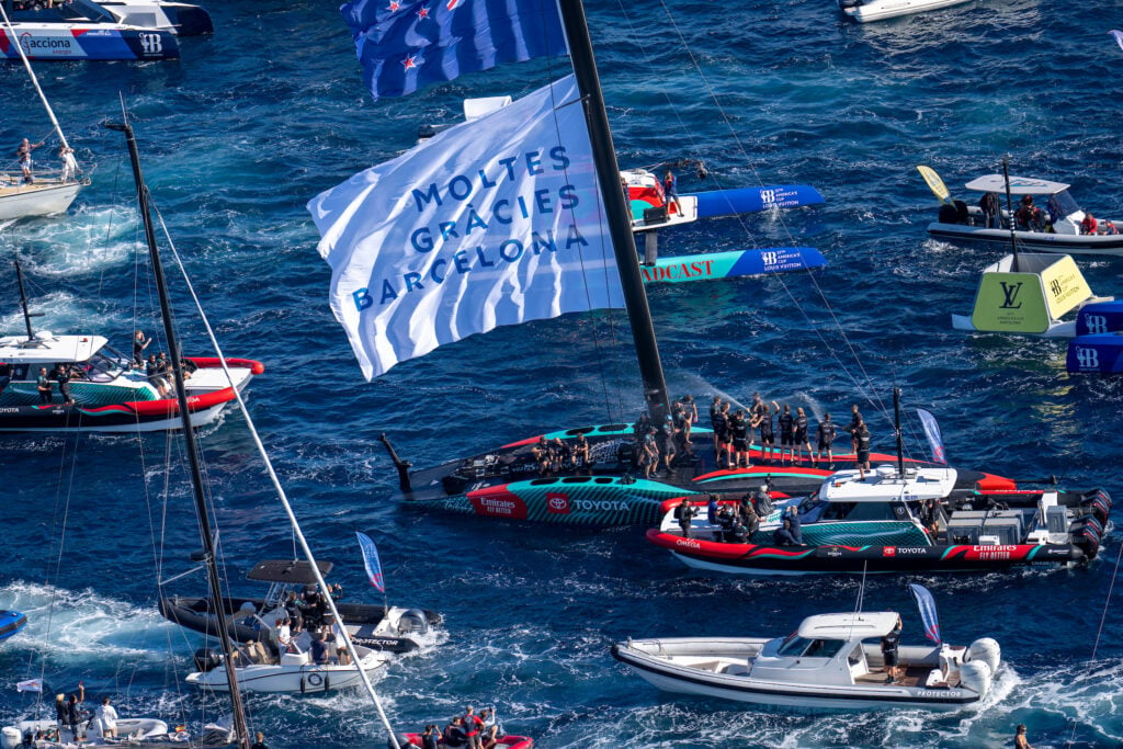 
October 19, 2024. Louis Vuitton 37th America's Cup, Race Day 6, Race 9. EMIRATES TEAM NEW ZEALAND, winners of the America’s Cup.
