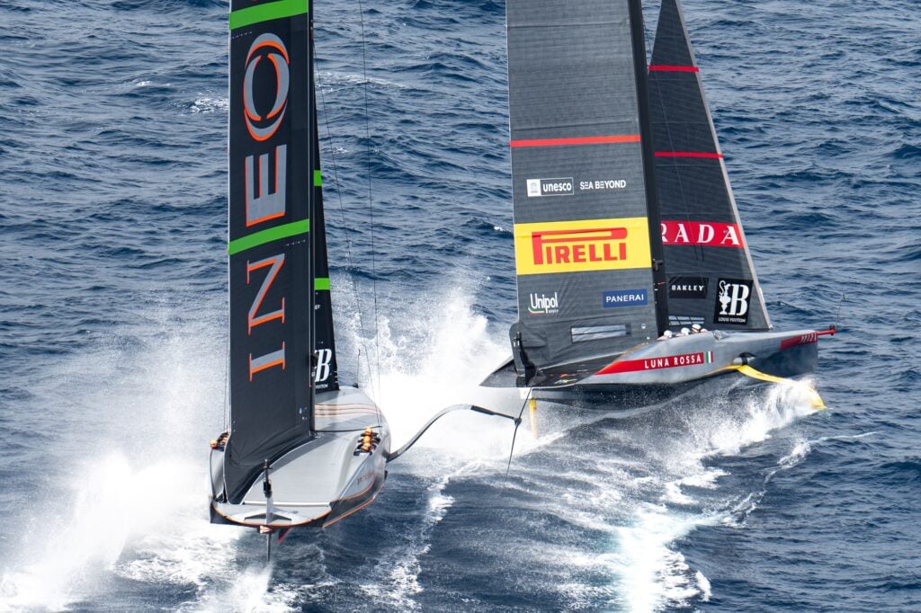 
October 02, 2024. Louis Vuitton Cup, Final Race Day 6. INEOS BRITANNIA, LUNA ROSSA PRADA PIRELLI TEAM
